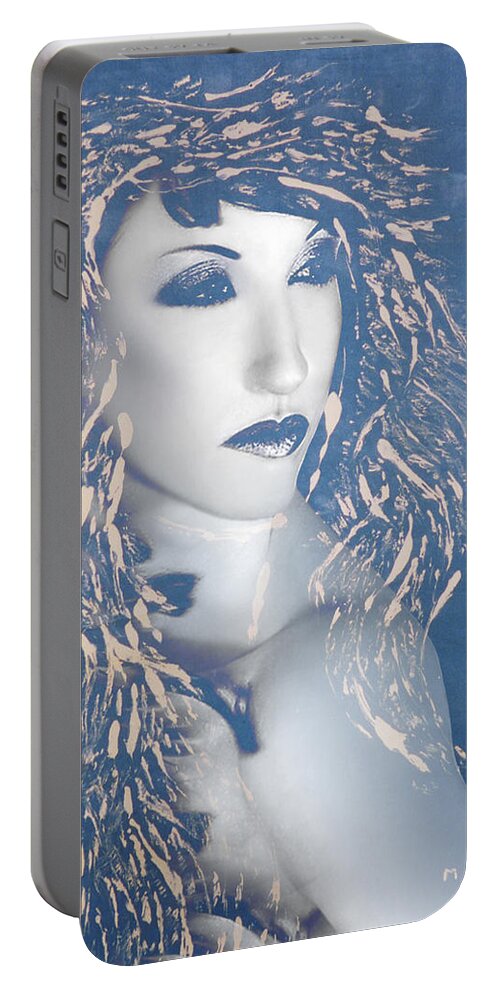 Desdemona Portable Battery Charger featuring the mixed media Desdemona Blue by Jaeda DeWalt