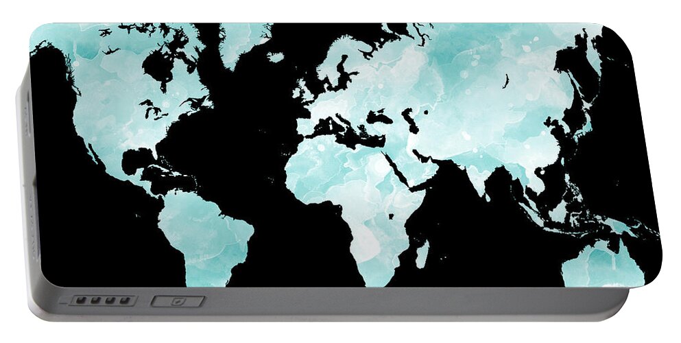 World Portable Battery Charger featuring the mixed media Design 72 World Map by Lucie Dumas