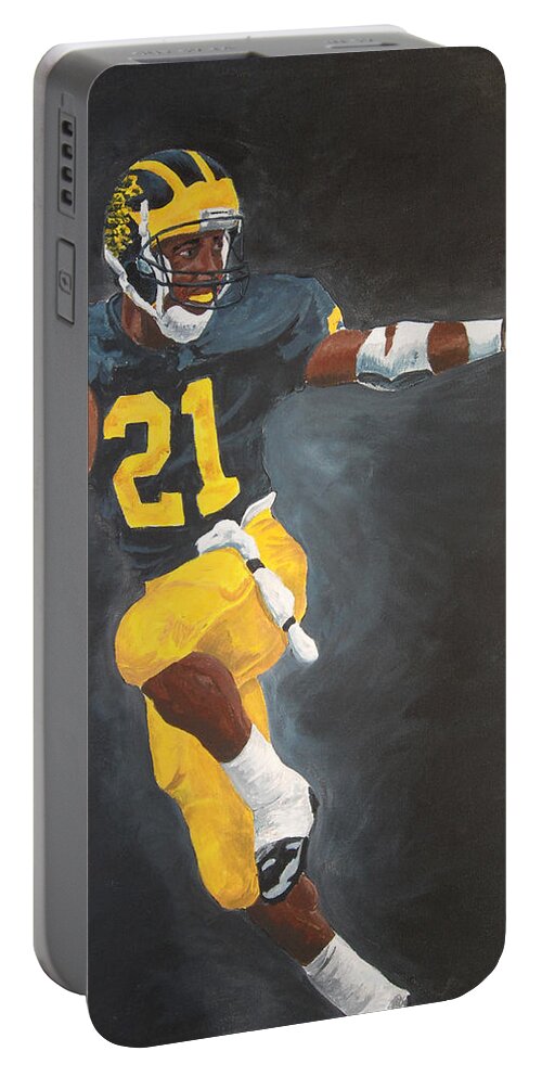 Desmond Howard Portable Battery Charger featuring the painting Desmond Heisman by Travis Day