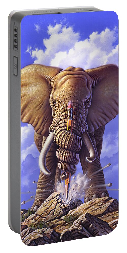Elephant Portable Battery Charger featuring the painting Determination by Jerry LoFaro