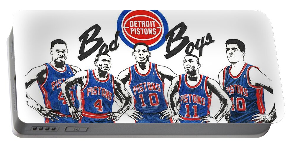 Detroit Pistons Portable Battery Charger featuring the drawing Detroit Bad Boys Pistons by Chris Brown