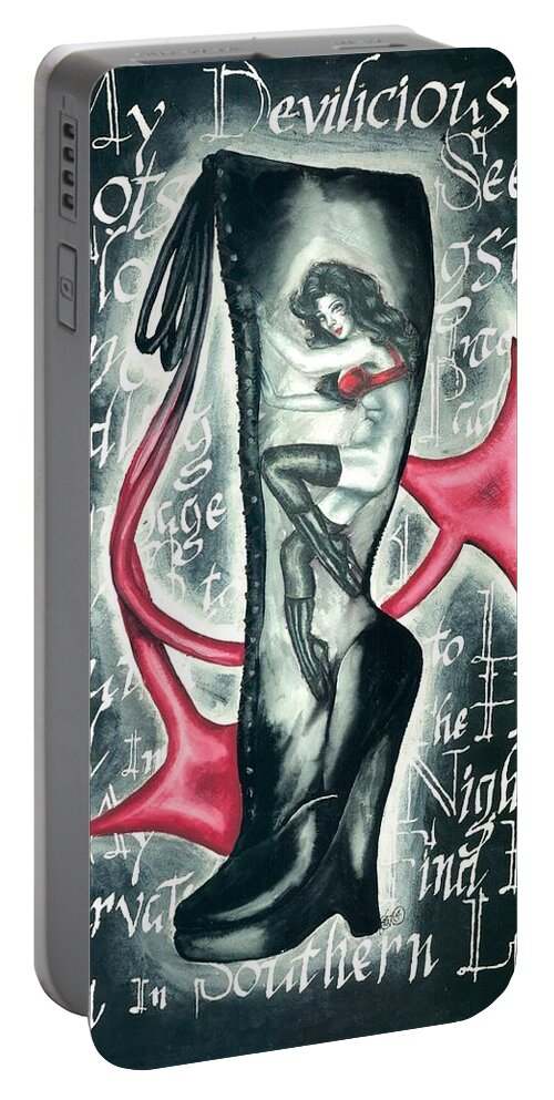 Erotic Portable Battery Charger featuring the drawing Devilicious Boot by Scarlett Royale