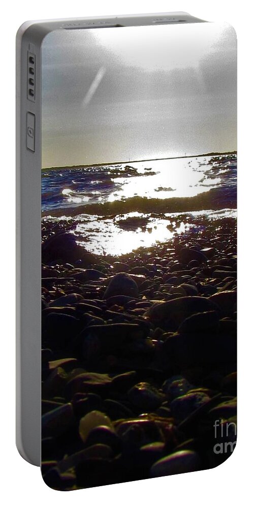Photograph Portable Battery Charger featuring the photograph Devil's Lake Rocky Shores North Dakota by Delynn Addams