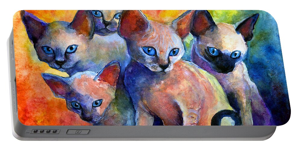 Kittens Portable Battery Charger featuring the painting Devon Rex kitten cats by Svetlana Novikova