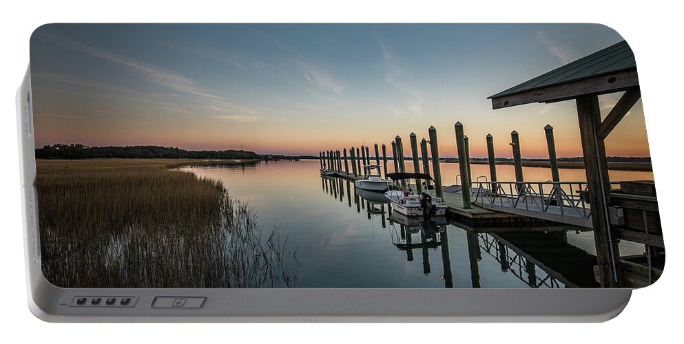 Dewees Island Portable Battery Charger featuring the photograph Dewees Island Ferry Dock by Donnie Whitaker