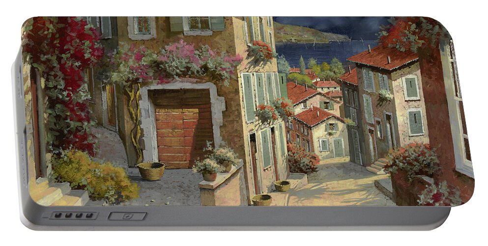 Seascape Portable Battery Charger featuring the painting Di Notte Al Mare by Guido Borelli