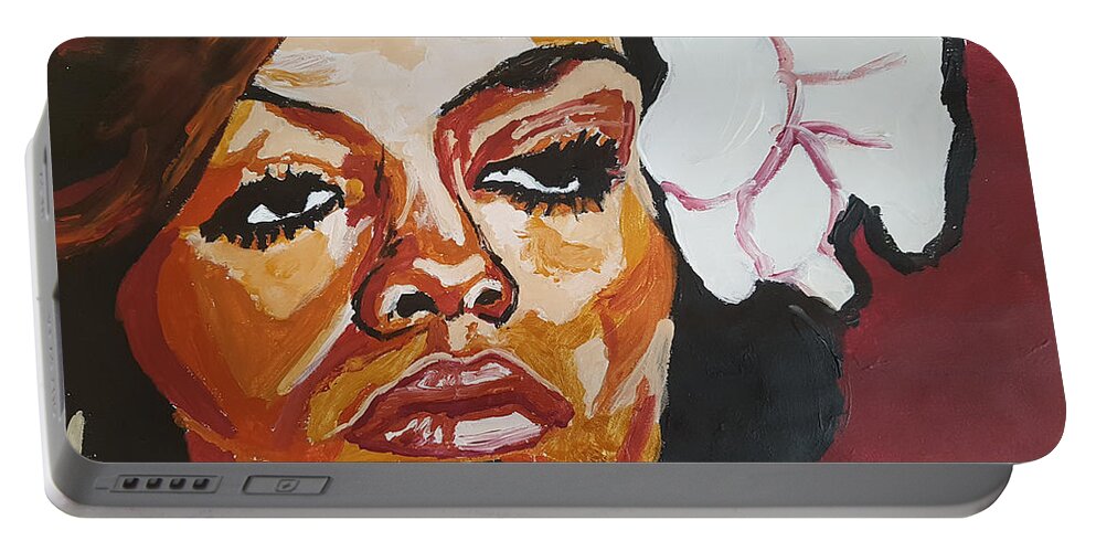 Diana Ross Portable Battery Charger featuring the painting Diana Ross by Rachel Natalie Rawlins