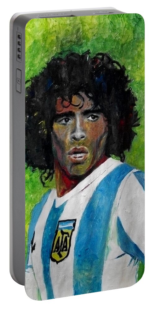 Diego Portable Battery Charger featuring the painting Diego Maradona by Marcelo Neira