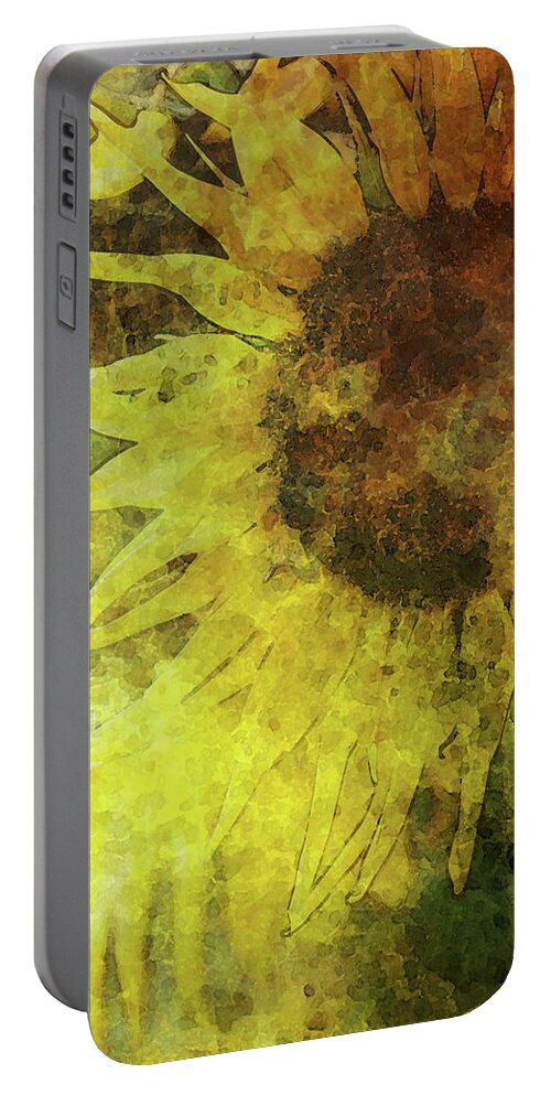 Lost Portable Battery Charger featuring the photograph Digital Lost Watercolor Bee and Sunflower 2248 LW_2 by Steven Ward