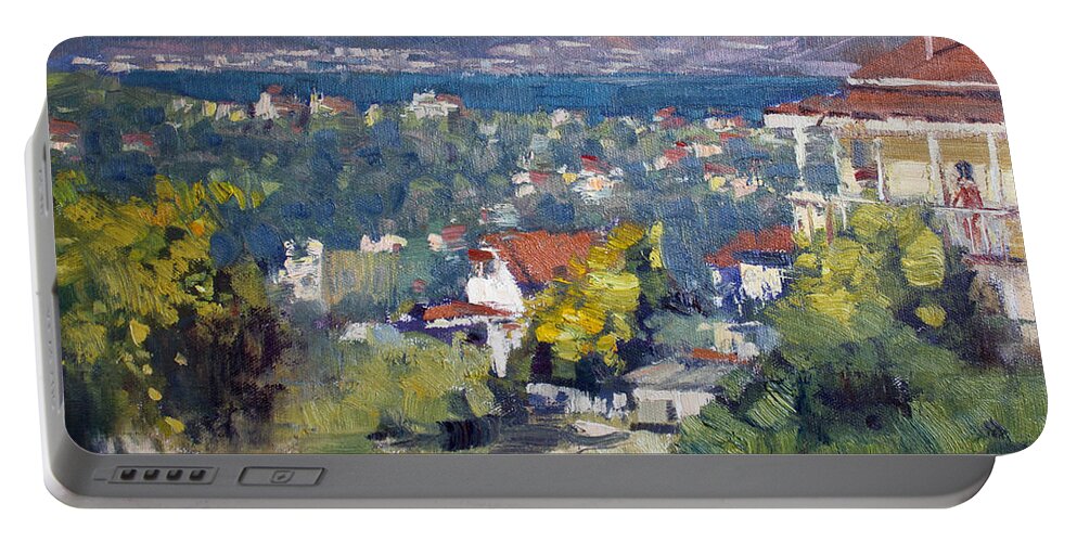 Dilesi Portable Battery Charger featuring the painting Dilesi Village Athens by Ylli Haruni