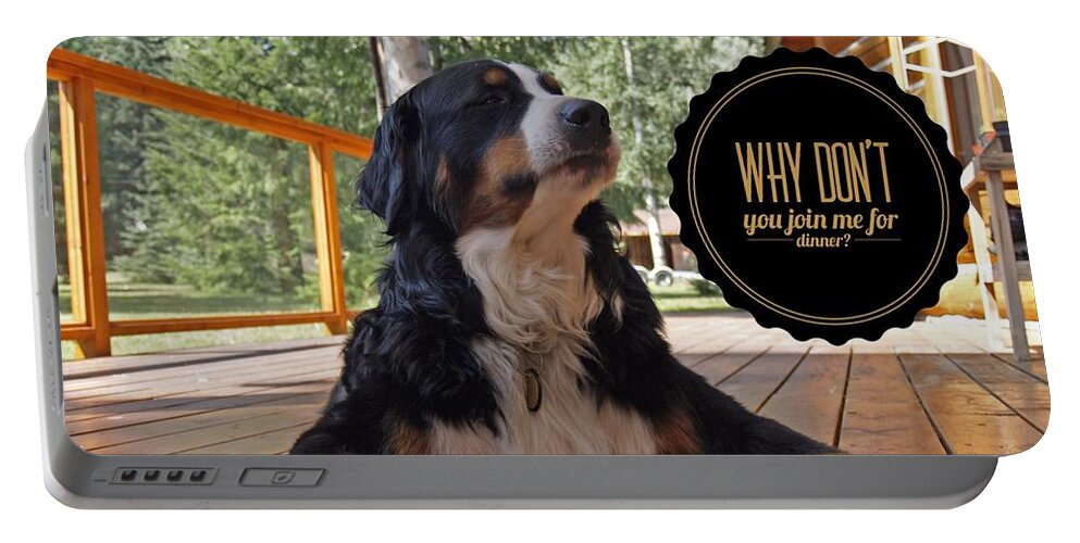 Dinner Portable Battery Charger featuring the digital art Dinner with my Dog by Kathy Tarochione