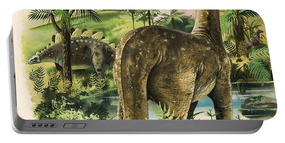 Stegosaurus Portable Battery Charger featuring the painting Dinosaurs by English School