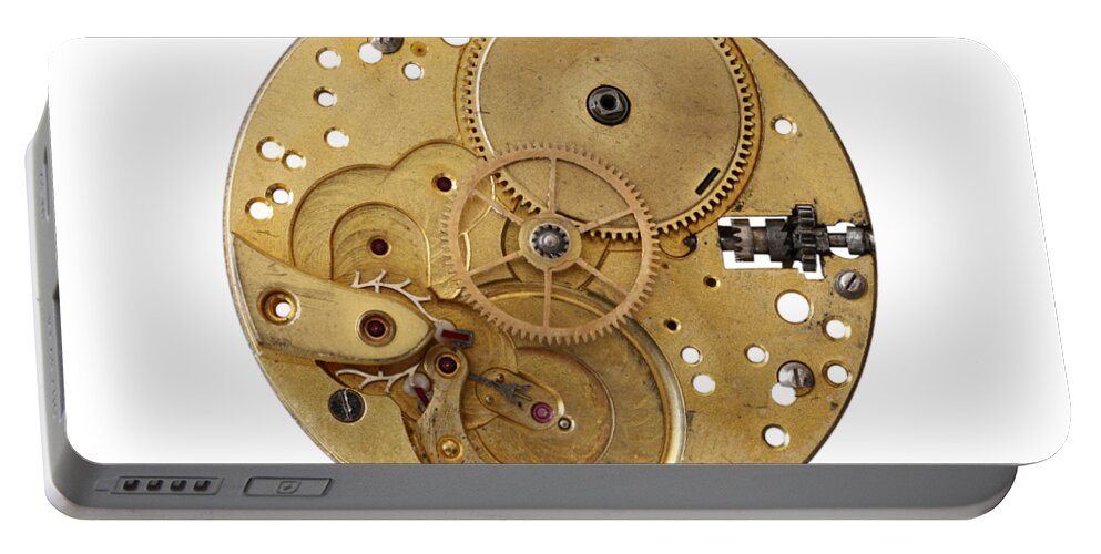 Clock Portable Battery Charger featuring the photograph Dismantled clockwork mechanism by Michal Boubin