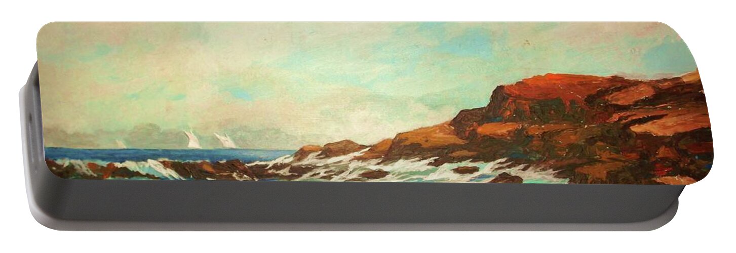 Coastal Shoreline Portable Battery Charger featuring the painting Distant Sails by Al Brown