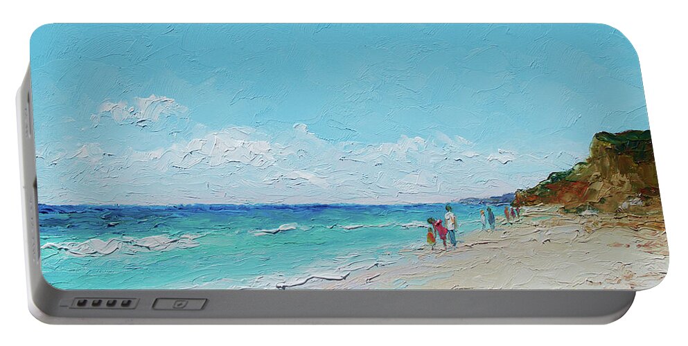 Beach Portable Battery Charger featuring the painting Ditch Plains Beach Montauk Hamptons NY by Jan Matson