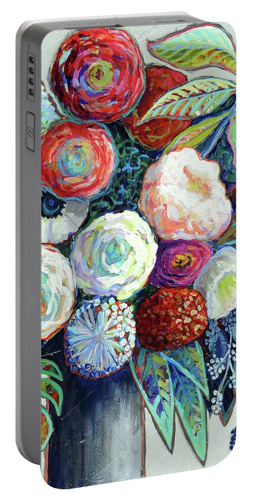 Contemporary Floral Portable Battery Charger featuring the painting Diversity by Ande Hall
