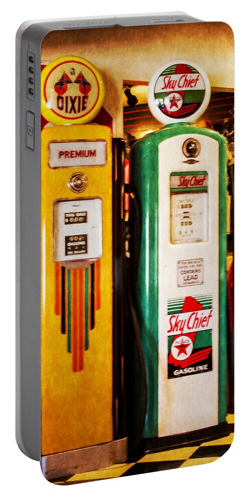 Dixie And Sky Chief Gas Pumps Portable Battery Charger featuring the photograph Dixie and Sky Chief Gas Pumps by Bonnie Follett