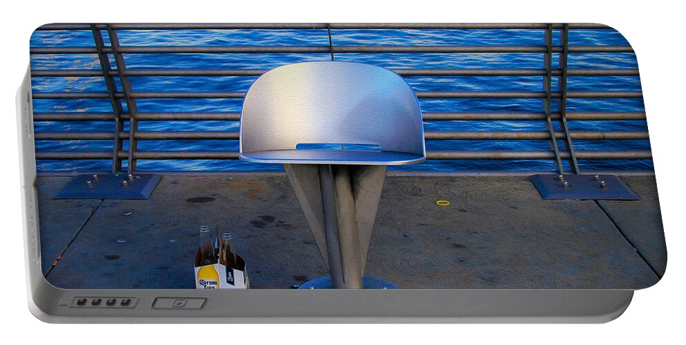 Bonnie Follett Portable Battery Charger featuring the photograph Dock of the Bay with Corona by Bonnie Follett