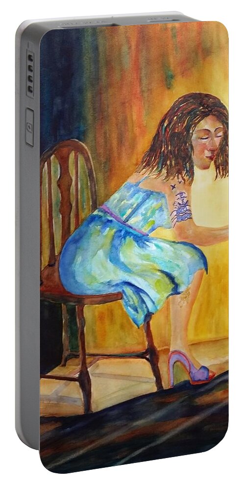 Girl With Tatoo Portable Battery Charger featuring the painting Docked by Kim Shuckhart Gunns