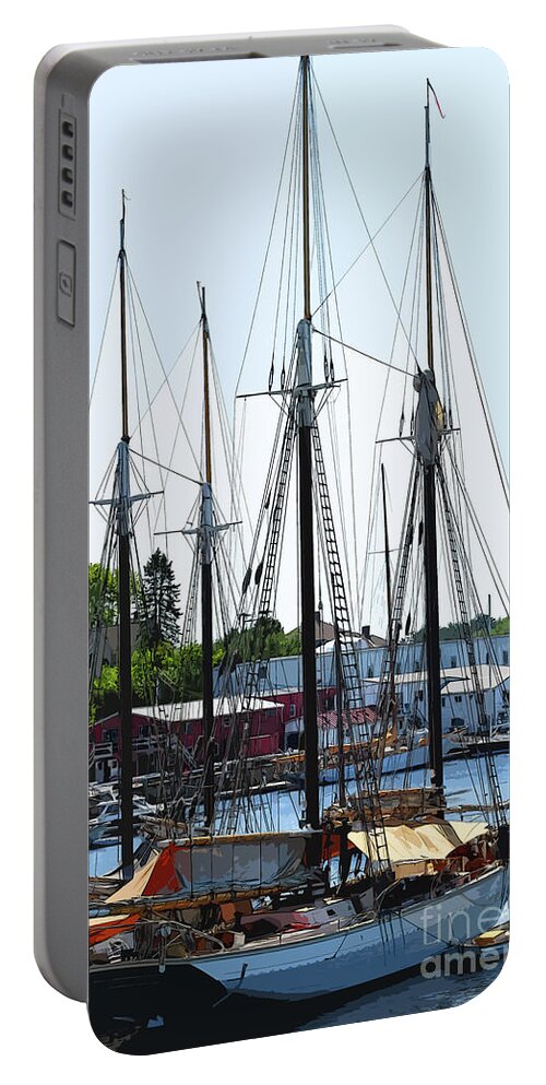 New-england Portable Battery Charger featuring the digital art Docked Masts by Kirt Tisdale
