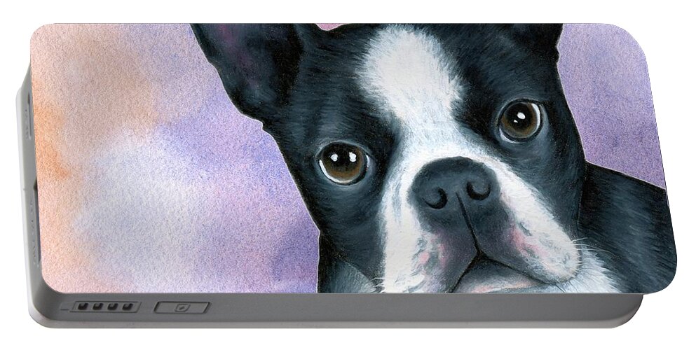 Dog Portable Battery Charger featuring the painting Dog 128 Pink Blue by Lucie Dumas