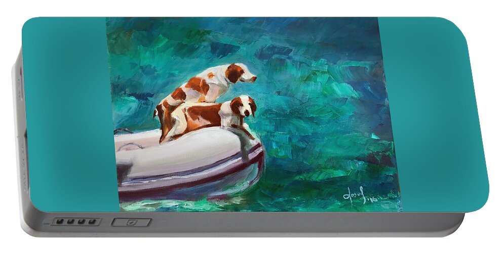 Hope Town Portable Battery Charger featuring the painting Doggy Boat Ride by Josef Kelly