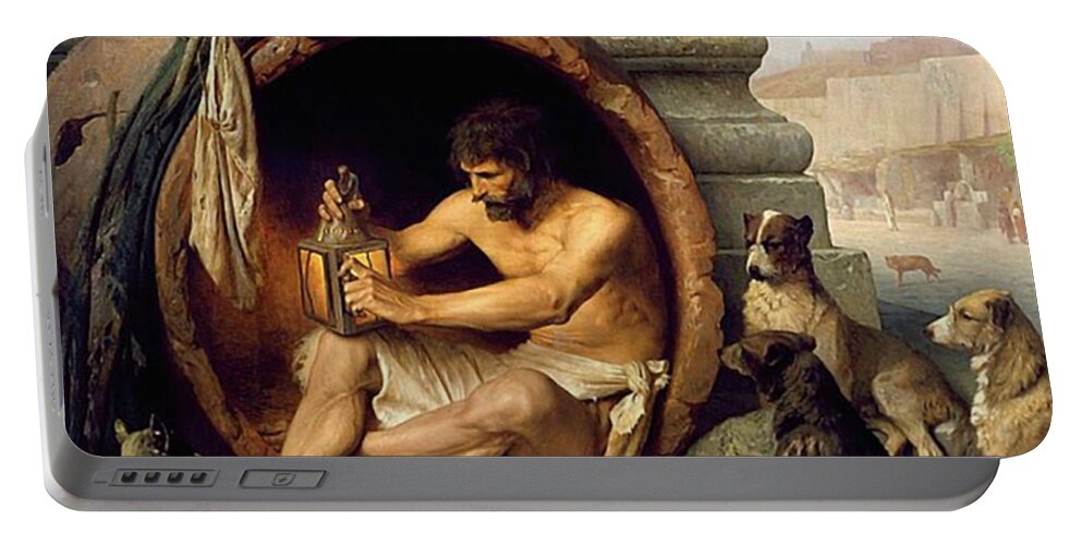 Dog Portable Battery Charger featuring the mixed media Dogs - Diogenes - Mans Best Friend by Jean Leon Gerome 1859