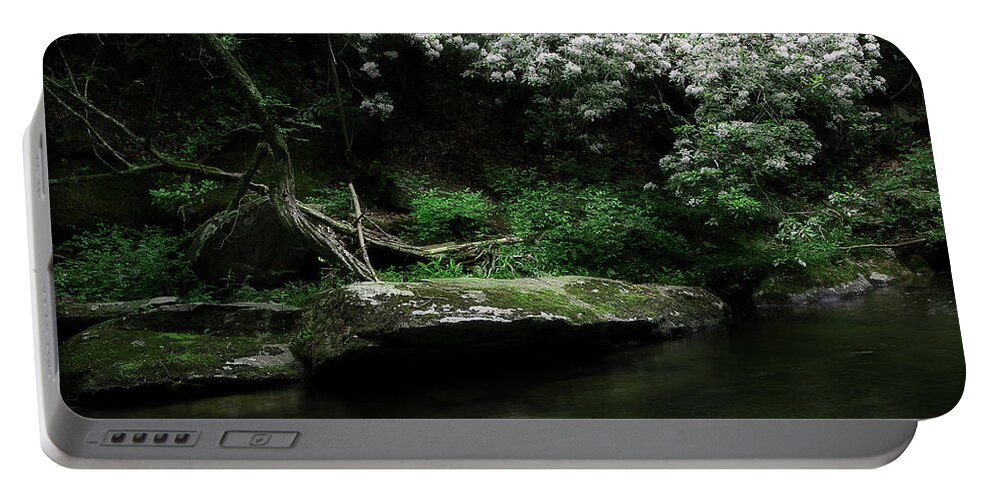 Fresh Rhododendron Portable Battery Charger featuring the photograph Rhododendron Along The River by Mike Eingle