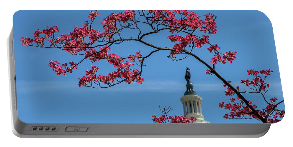 City Portable Battery Charger featuring the photograph Dogwood Over The Capitol by Jonathan Nguyen