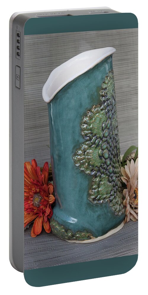 Ceramics Portable Battery Charger featuring the ceramic art Doily Vase I by Suzanne Gaff