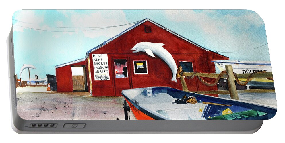 Dolphin Dock Portable Battery Charger featuring the painting Dolphin Dock II by Phyllis London