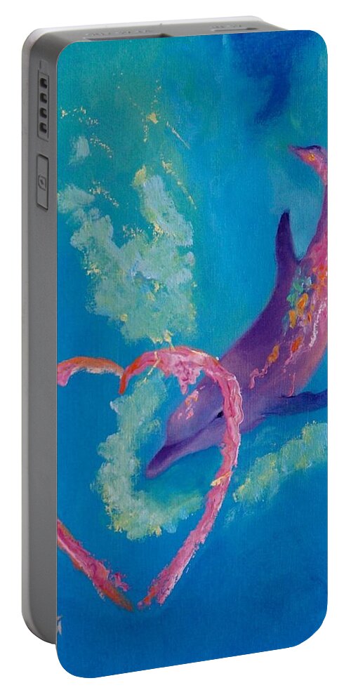 Dolphin Portable Battery Charger featuring the painting Portal of Love by Nataya Crow