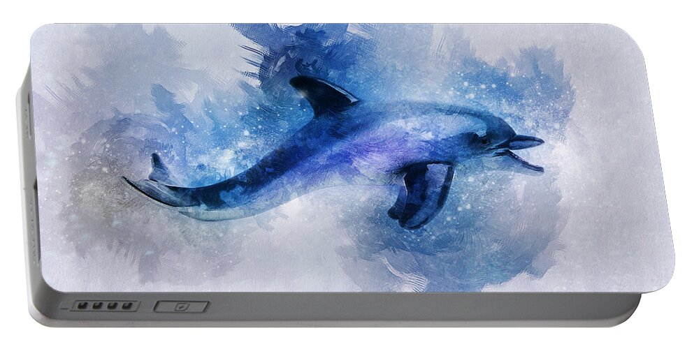 Dolphin Portable Battery Charger featuring the digital art Dolphins Freedom by Ian Mitchell