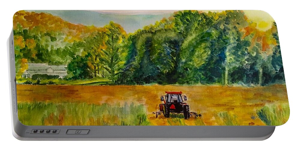 Tractor Portable Battery Charger featuring the painting Done for the Day by Judy Swerlick