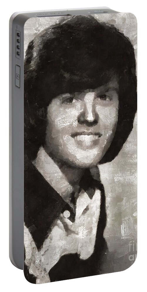 Monochrome Portable Battery Charger featuring the painting Donny Osmond, Singer by Esoterica Art Agency