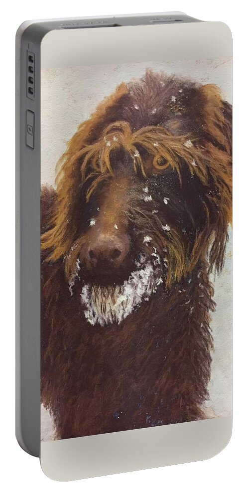 Snow Portable Battery Charger featuring the painting Don't Eat the Snow by Nancy Jolley