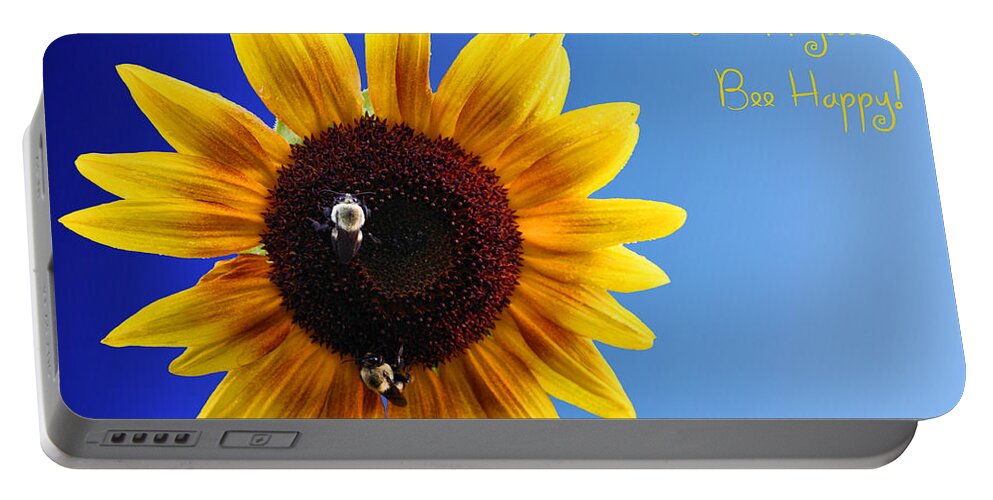 Sunflower Portable Battery Charger featuring the photograph Don't Worry Bee Happy by Kristin Elmquist