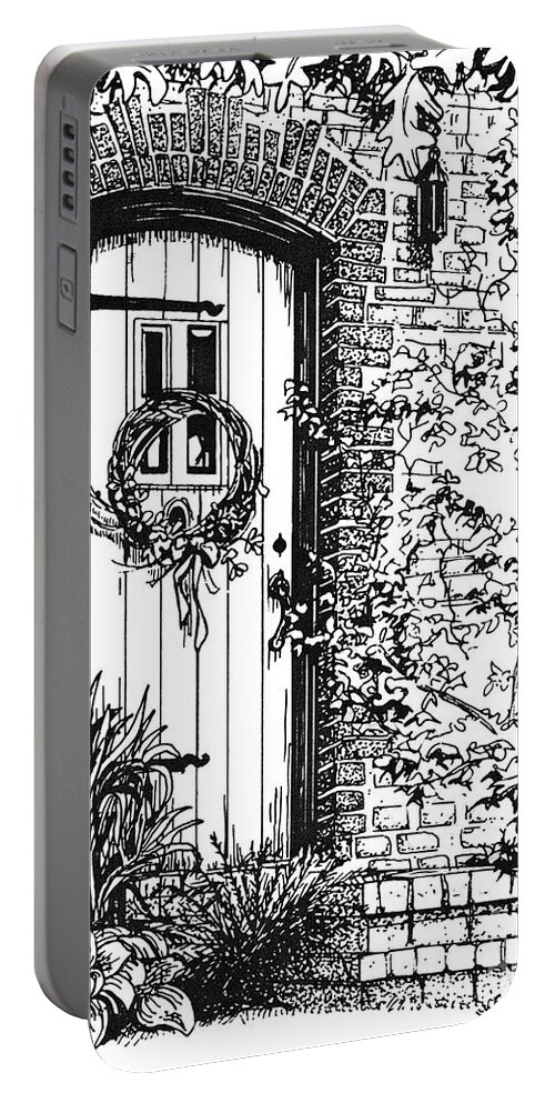 Pen And Ink Portable Battery Charger featuring the painting Door by Mary Palmer
