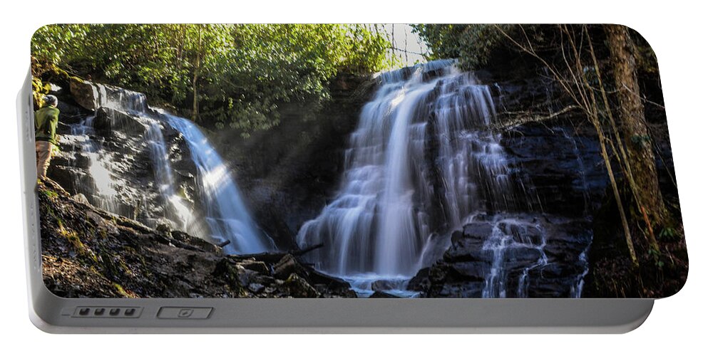 Waterfalls Two Streams Coming Together Portable Battery Charger featuring the photograph Double Falls by Chuck Brown