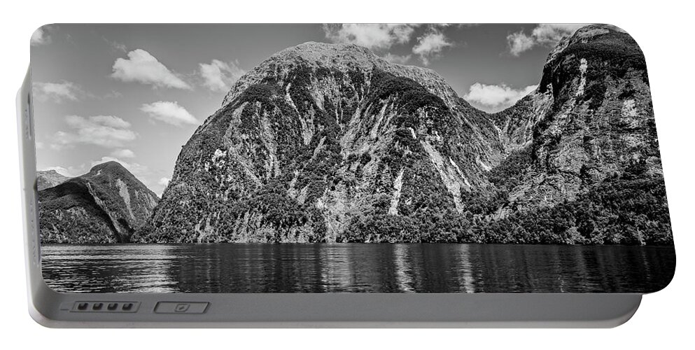 Joan Carroll Portable Battery Charger featuring the photograph Doubtful Sound BW by Joan Carroll