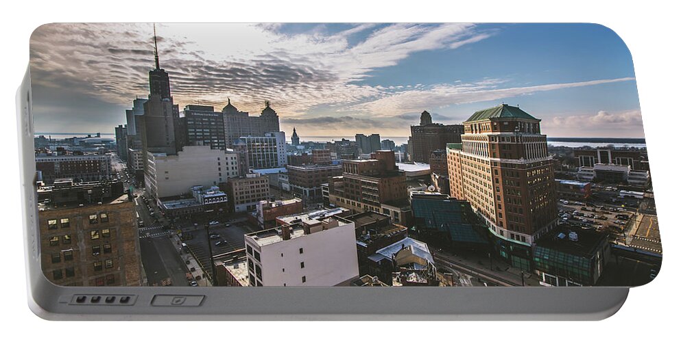 Buffalo Portable Battery Charger featuring the photograph Downtown Buffalo from the roof of the Electric Tower by Jay Smith