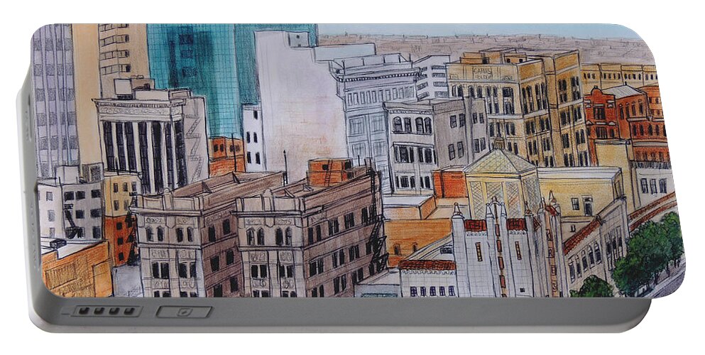 Cityscape Portable Battery Charger featuring the drawing Downtown from Above by Candy Mayer