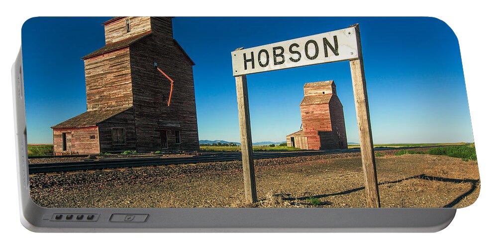 Grain Elevator Portable Battery Charger featuring the photograph Downtown Hobson, Montana by Todd Klassy