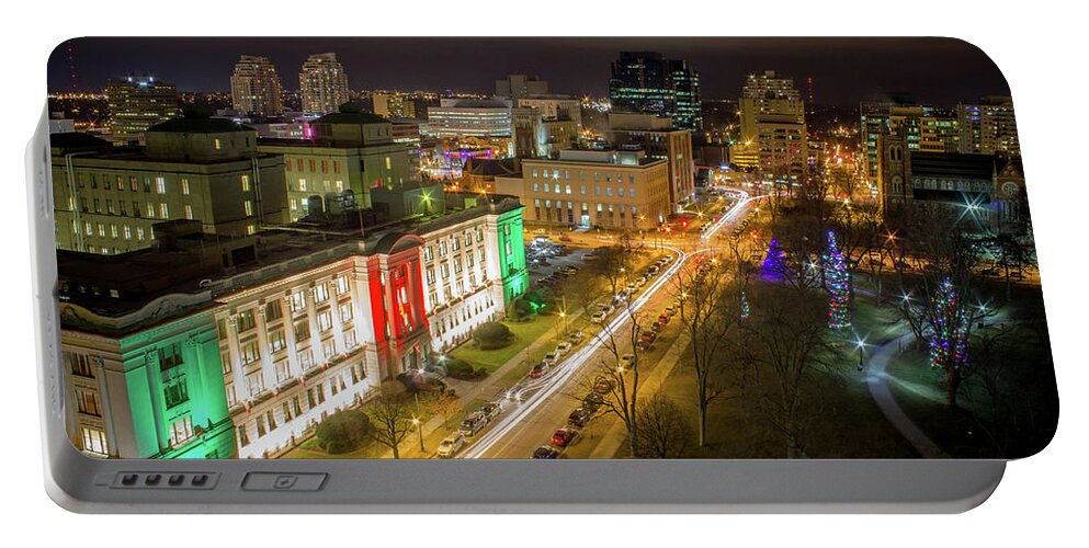 London Ontario Portable Battery Charger featuring the photograph Downtown London, Ontario decorated for the holidays by Jay Smith