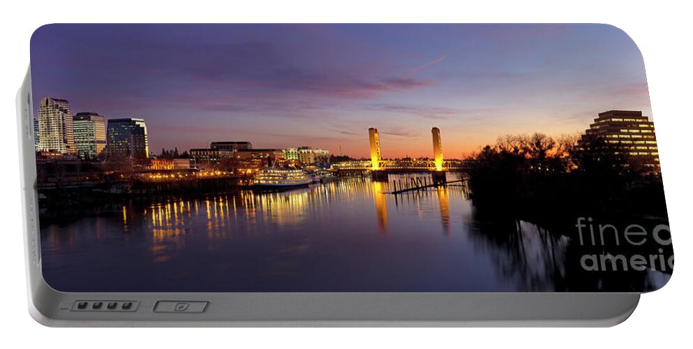 Downtown Portable Battery Charger featuring the photograph Downtown Sacramento skyline after sunset by Ken Brown