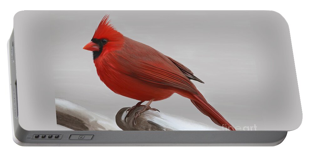 Cardinal Portable Battery Charger featuring the painting Downy Winter Male by Rand Herron