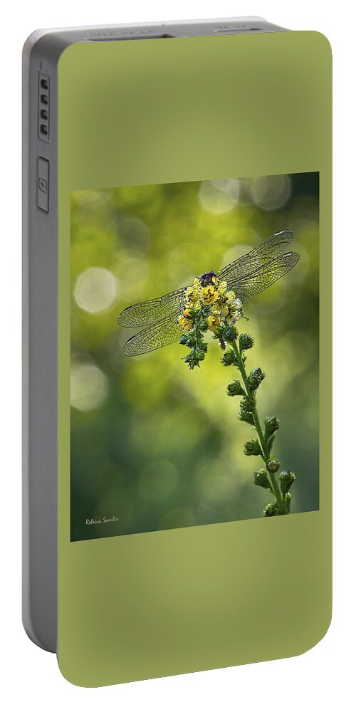 Dragonfly Portable Battery Charger featuring the photograph Dragonfly Flower by Rebecca Samler