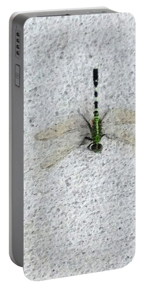 Dragonfly Portable Battery Charger featuring the painting Dragonfly by George Pedro