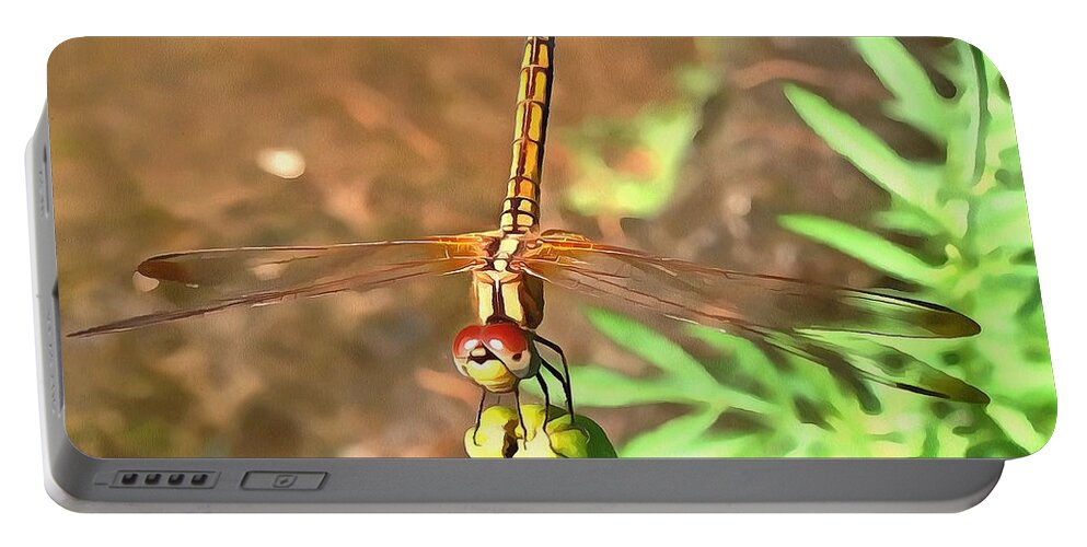 Green Portable Battery Charger featuring the painting Dragonfly by Taiche Acrylic Art
