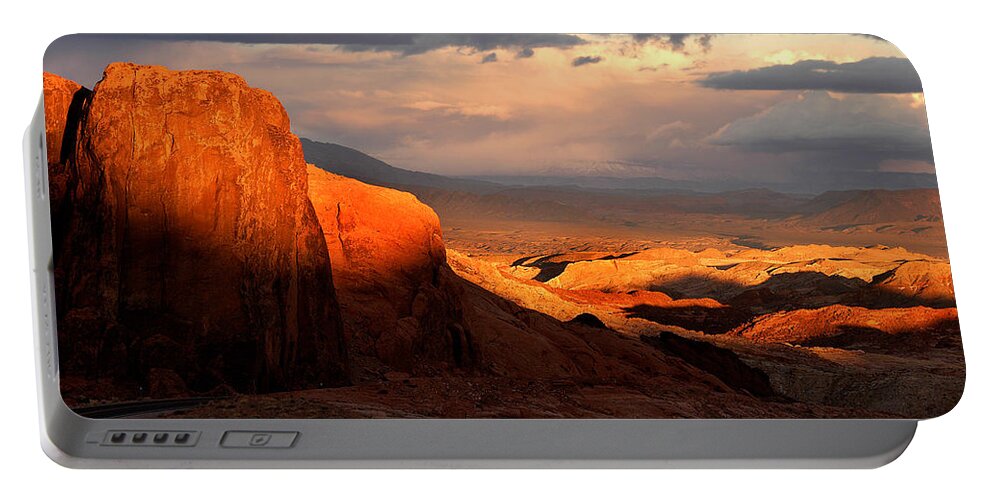 Dramatic Portable Battery Charger featuring the photograph Dramatic Desert Sunset by Ted Keller